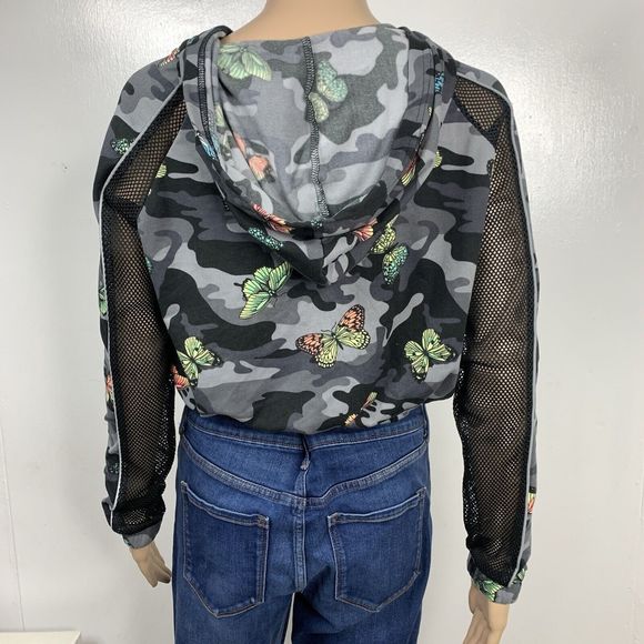 Sommer Ray Hoodie Womens Small Gray Camo & Butterflies Full Zipper Net Sleeves - Picture 7 of 13